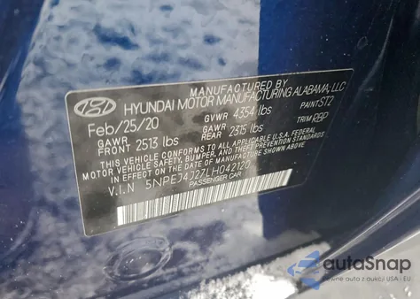 2020 Hyundai Sonata Sel Plus из США, поврежденный, VIN 5NPEJ4J27LH042120